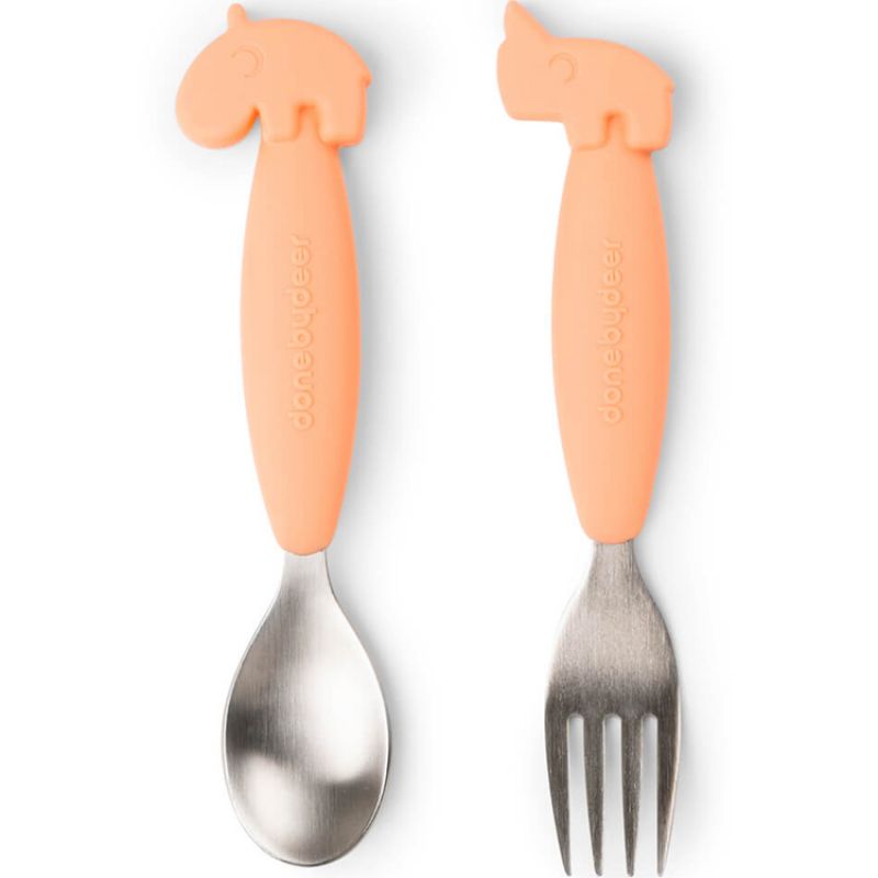 Cuillère et fourchette Easy-grip Deer friends corail Done by Deer