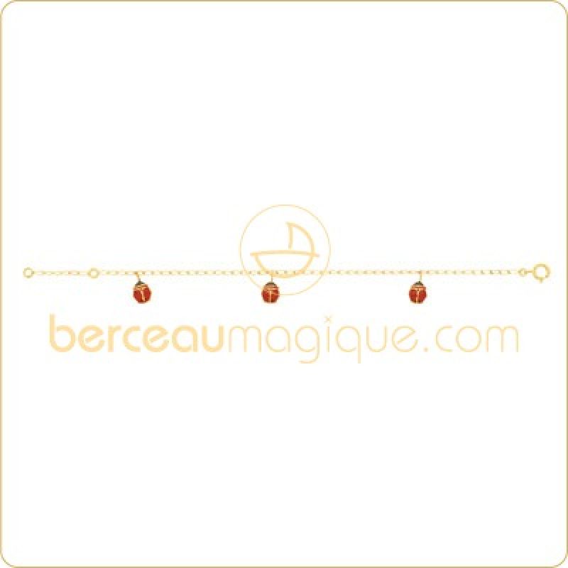 Bracelet bébé 3 coccinelles pendantes laque rouge et noir Berceau magique bijoux