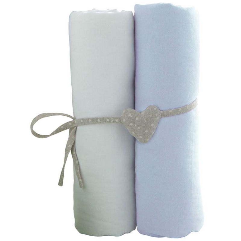Lot de 2 draps housses blanc et ciel (60 x 120 cm) Babycalin