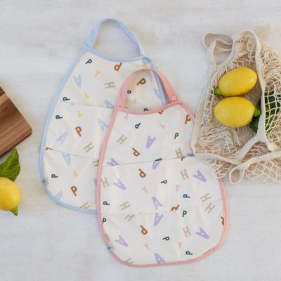 Bavoir Medium Drop avec poche Happy Fruits rose