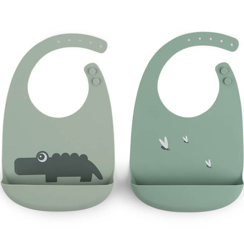 Lot de 2 bavoirs en silicone Croco Vert Done by Deer Produit 1 grande taille