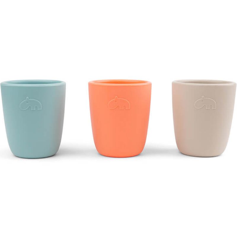 Lot de 3 gobelets en silicone Bleu, corail et sable Done by Deer
