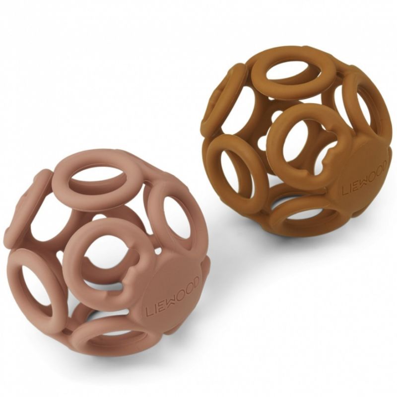 Lot de 2 balles de dentition en silicone Jasmin dark rose mustard mix Liewood