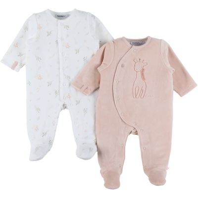Lot de 2 pyjamas Velours Girafe & fleurs (naissance)