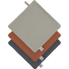 Lot de 3 débarbouillettes olive-rouille-anthracite - Lässig 