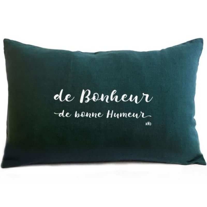 Coussin en lin bleu de Prusse personnalisable (40 x 60 cm) Mes Mots Déco