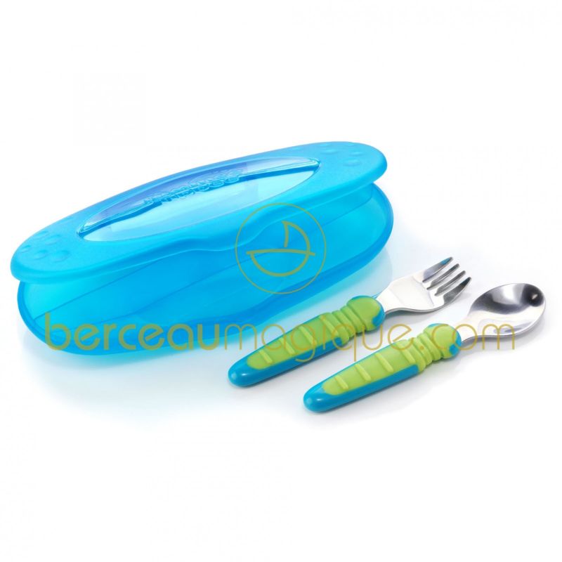 Etui de voyage avec couverts bleu et vert Tommee Tippee