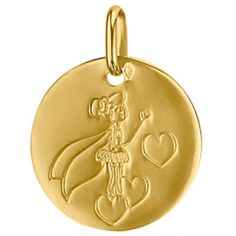 Médaille ronde Fée et coeur 16 mm (or jaune 750°)