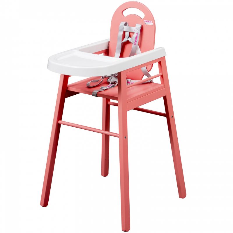 Chaise haute Lili en bois massif laqué rose Combelle