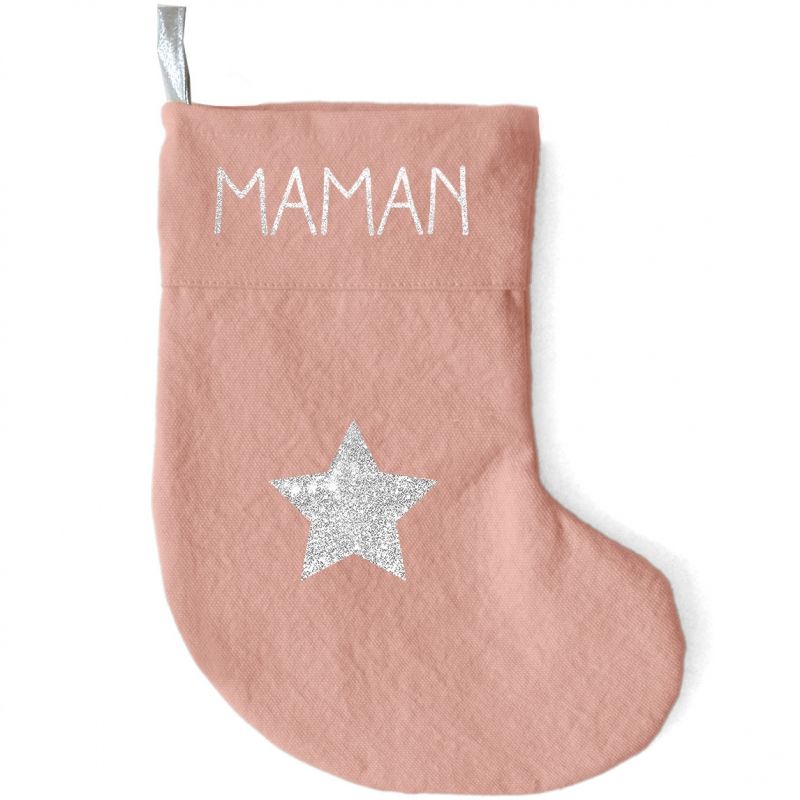 Chaussette de Noël rose poudré étoile (personnalisable) Les Griottes