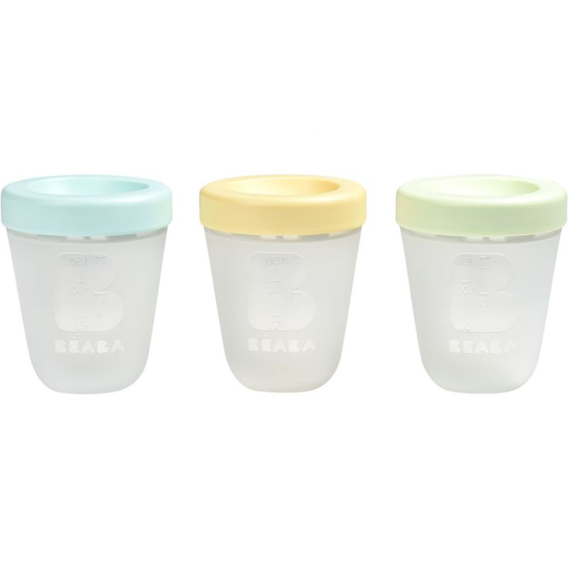 Lot de 3 pots de conservation en silicone Portion bleu Spring (200 ml) Béaba