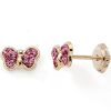 Boucles d'oreilles Papillon rose (or jaune 375°) - Baby bijoux