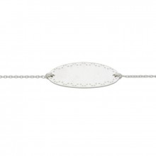 Gourmette bébé plaque ovale frise (or blanc 750°)  par Berceau magique bijoux