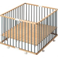 Parc pliant carré en bois Gaby hybride bleu gris