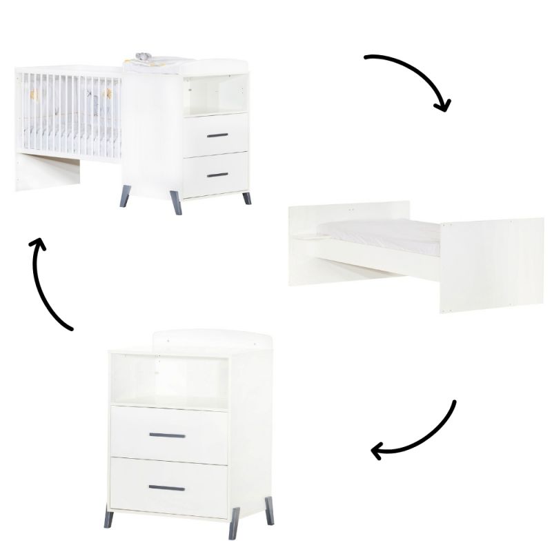Lit bébé combiné évolutif Joy gris (60 x 120 cm) Baby Price