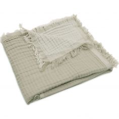 Couverture en coton Fringe Olive Green-Ivory (75 x 100 cm) - Jollein
