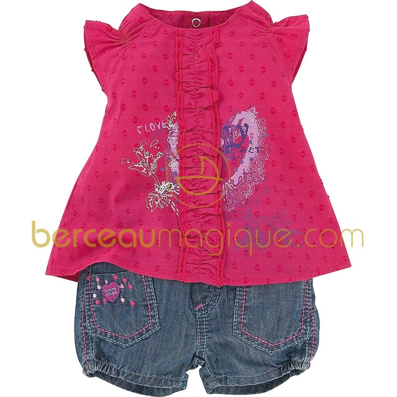 Ensemble tunique et short en jean Bouquet d'été (3 mois au 24 mois) Sucre d'orge