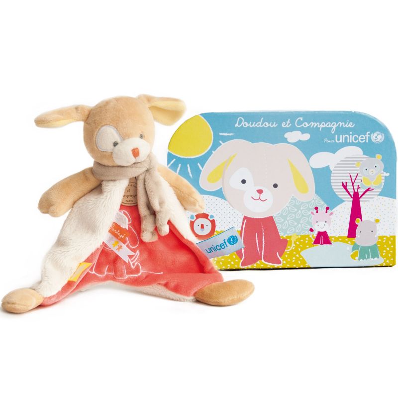 Doudou plat chien Unicef avec valisette (23 cm) Doudou et Compagnie