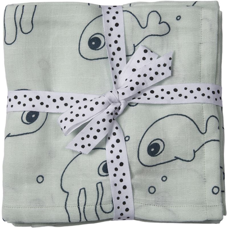 Lot de 2 maxi langes Sea Friends bleu clair (120 x 120 cm) Done by Deer