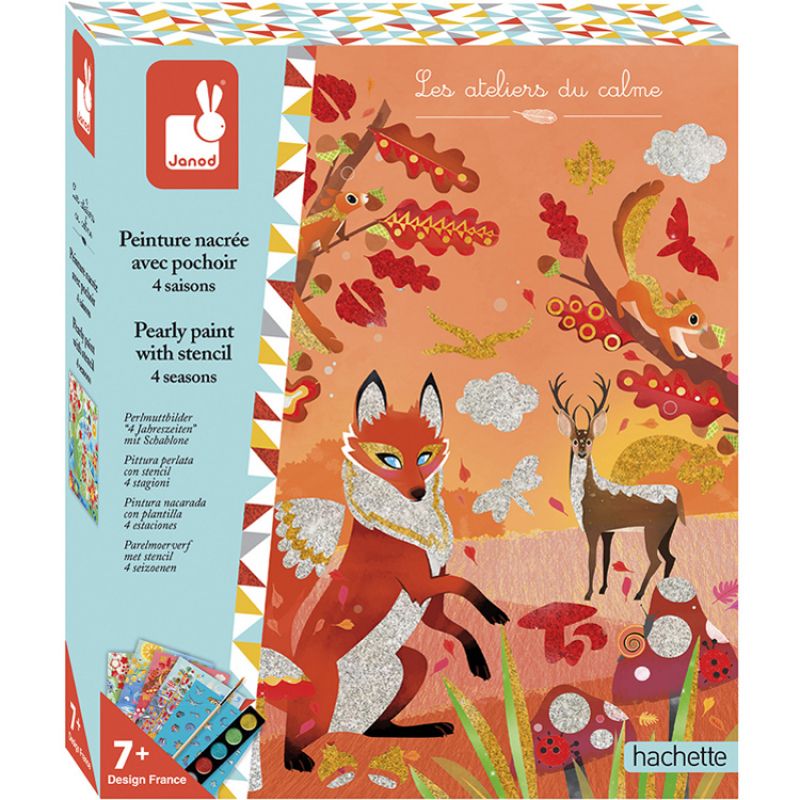 Coffret peinture nacrée avec pochoir Les 4 saisons Les ateliers du calme Janod