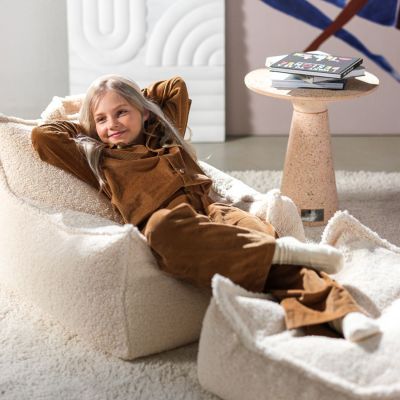 Fauteuil pouf et repose-pieds Cream White molletonné