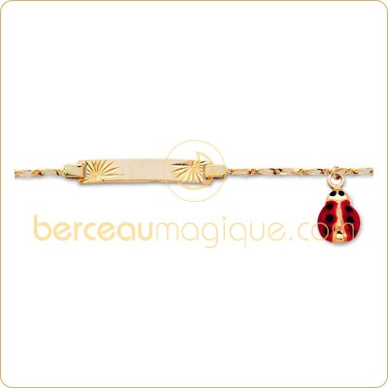 Gourmette bébé plaque 2 étoiles et breloque coccinelle laquée (or jaune) Berceau magique bijoux