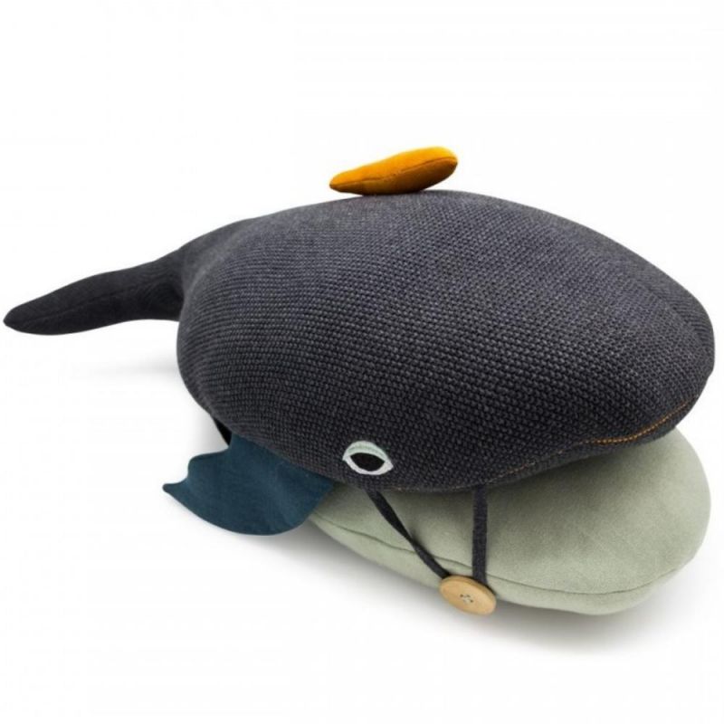 Coussin 2 en 1 baleine anthracite (35 x 50 cm) L'oiseau bateau