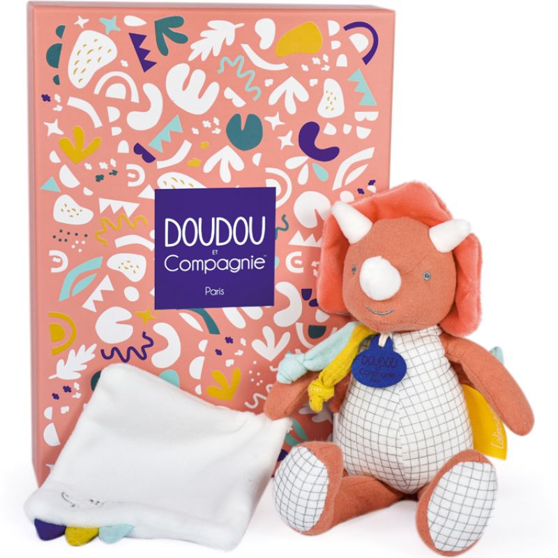 Coffret peluche dinosaure Lou terracotta Calinosaures (25 cm) Doudou et Compagnie
