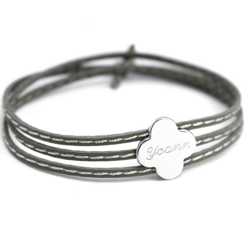Bracelet cuir Amazone trèfle (argent 925°) Petits trésors