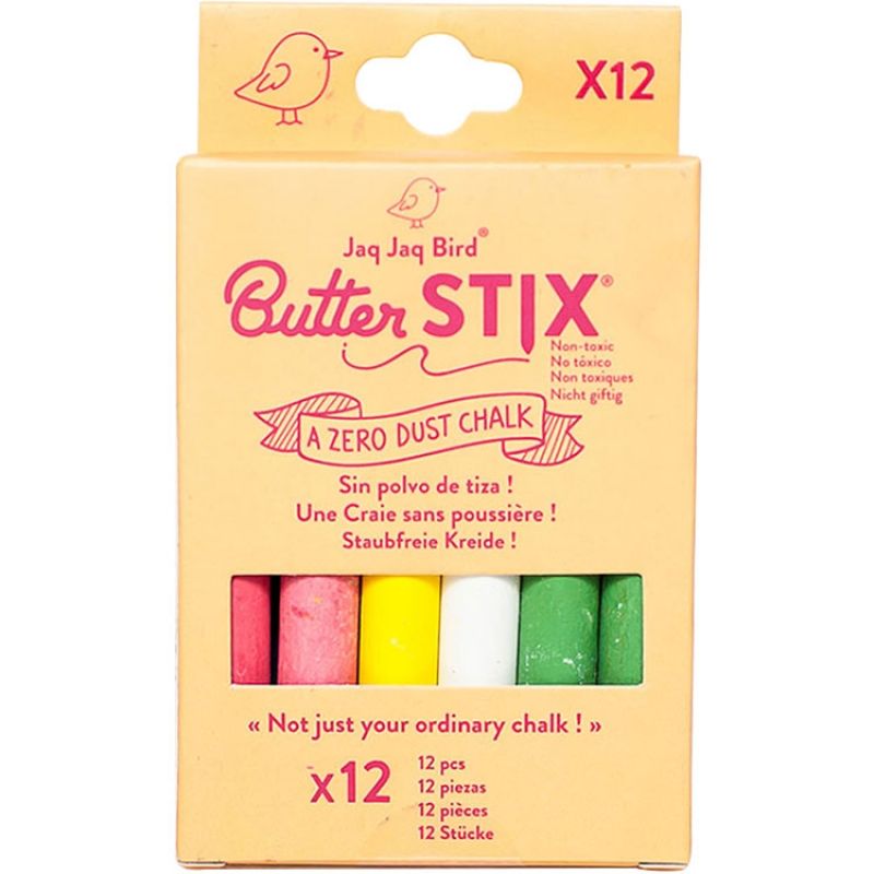 Pochette de 12 craies couleur Butterstix zéro poussière Jaq Jaq Bird