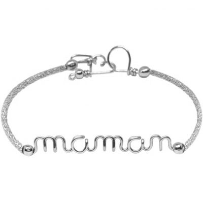 Bracelet cordon paillette Maman argent (personnalisable)  par Padam Padam
