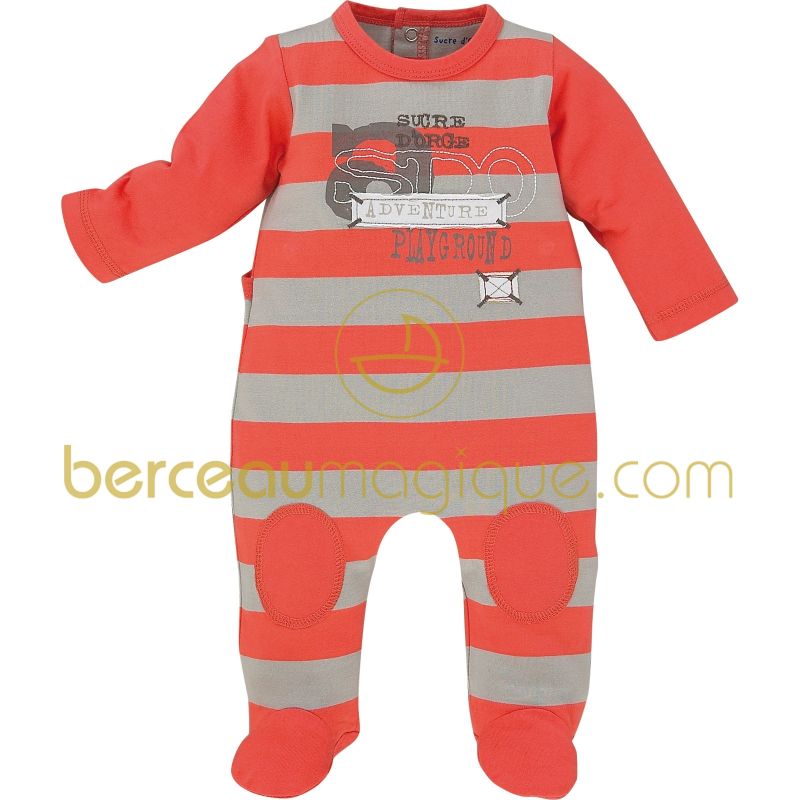 Pyjama en maille rayé Corail, rouge & co (1 mois au 24 mois) Sucre d'orge