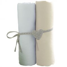 Lot de 2 draps housses blanc et écru (70 x 140 cm)