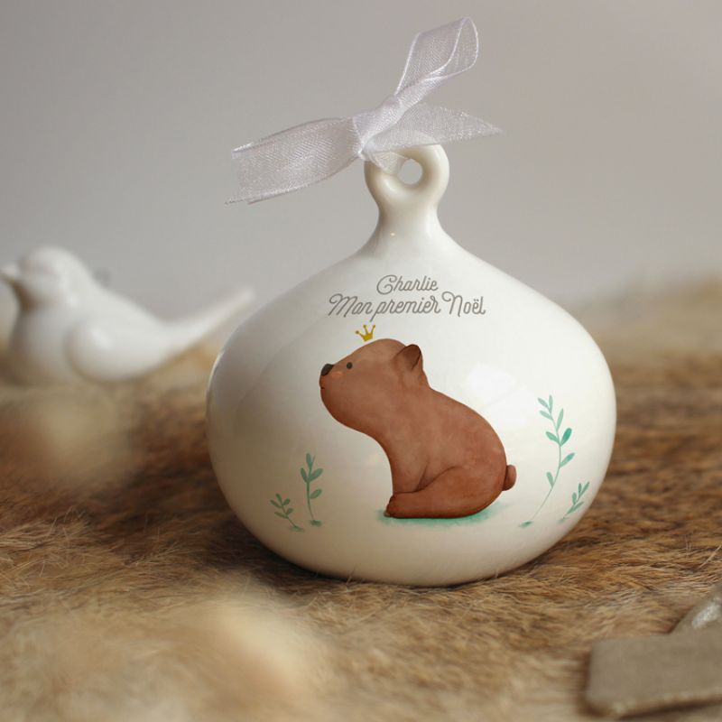 Boule de Noël en porcelaine Ourson brun (personnalisable) Gaëlle Duval