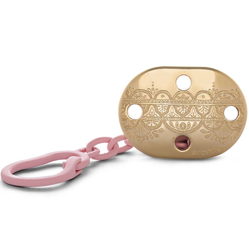 Attache sucette Couture Ethnic rose clair et doré Suavinex