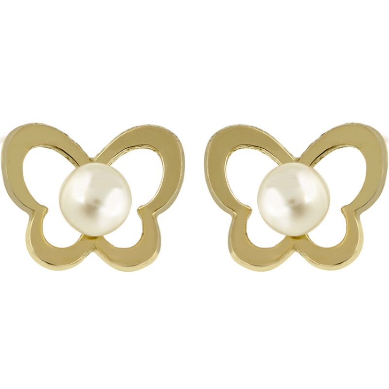 Boucles d'oreilles Papillon avec perle de culture (or jaune 750°) Berceau magique bijoux