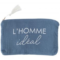 Trousse cadeau zippée L’homme idéal gaze de coton pierre bleue - BB & Co