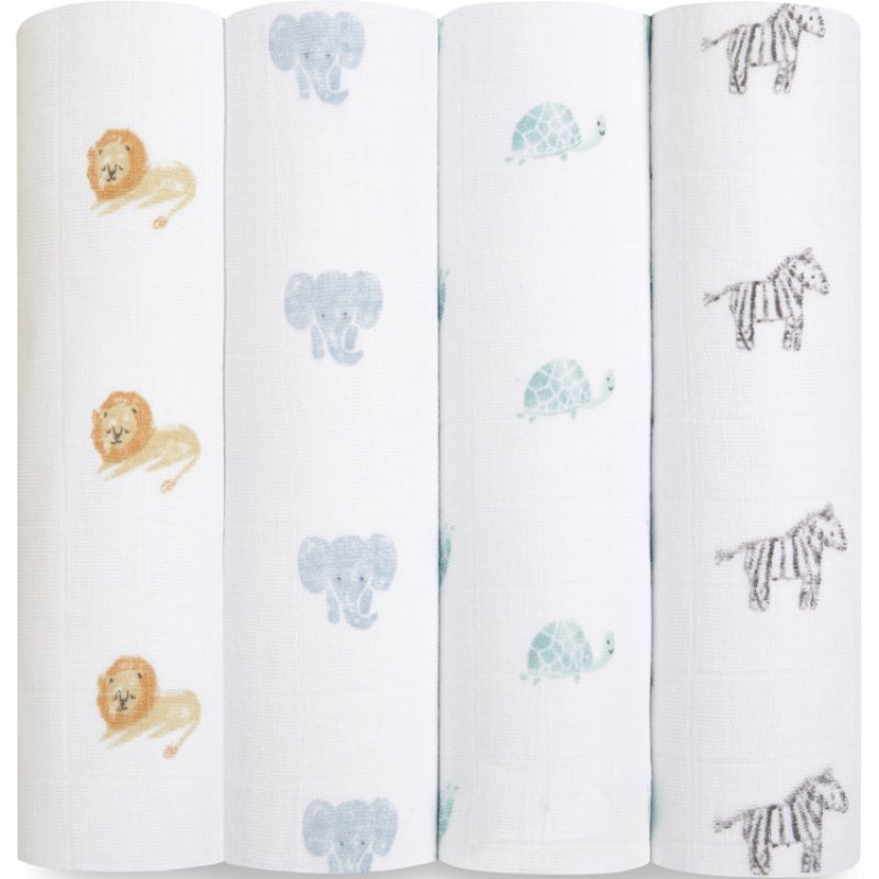 Lot de 4 maxi-langes en coton bio Animal Kingdom (120 x 120 cm) aden + anais