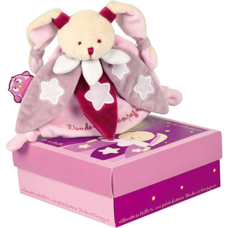 Coffret doudou plat lapin rose Chouette ça brille (18 cm) Doudou et Compagnie
