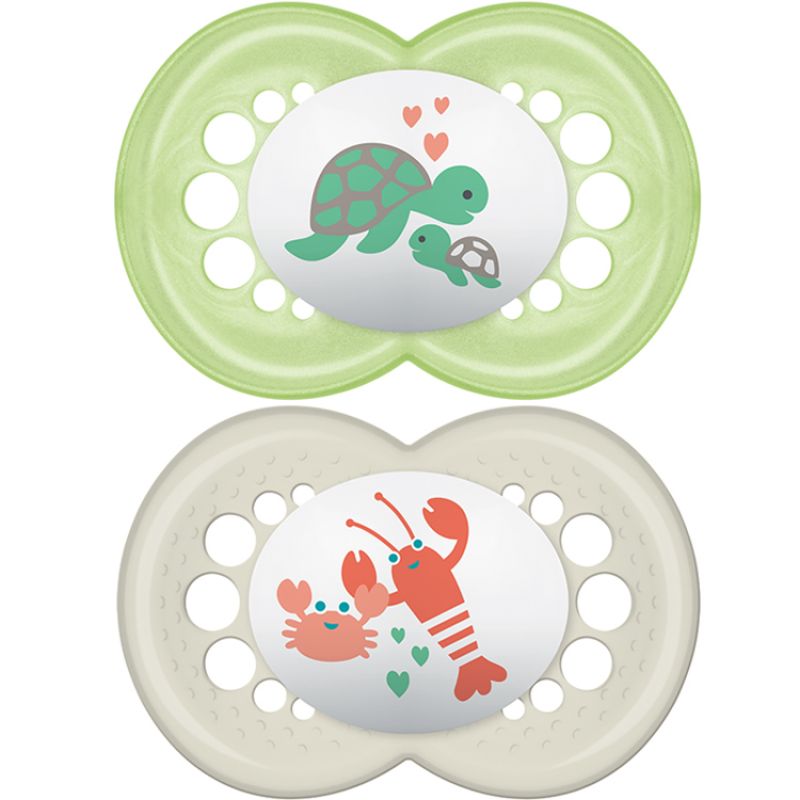 Lot de 2 sucettes anatomiques Original tortue et homard en silicone (6 mois et +) MAM