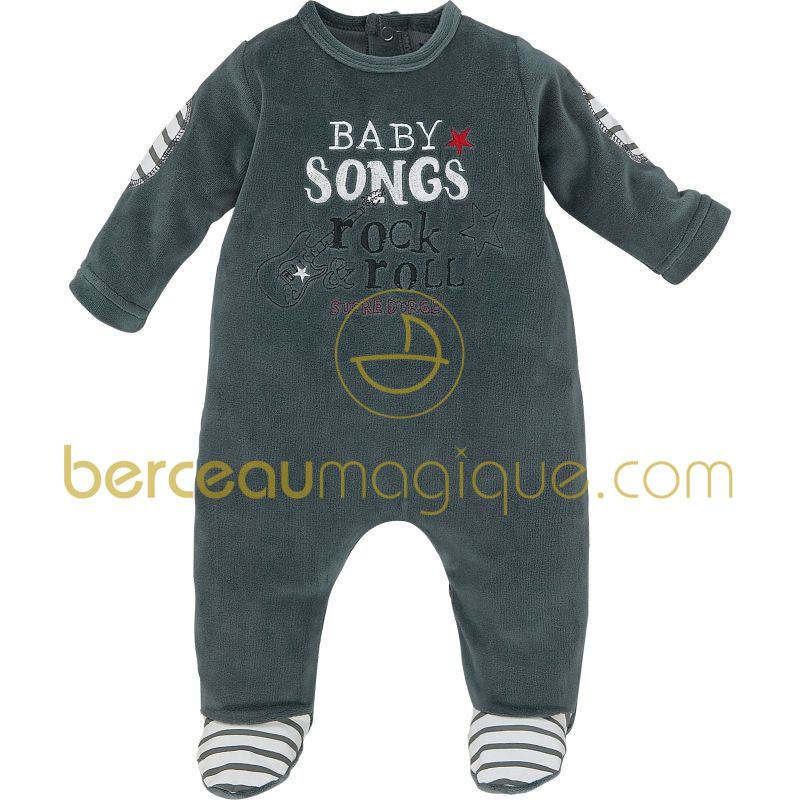 Pyjama velours brodé Pretty gris (1 mois au 24 mois) Sucre d'orge