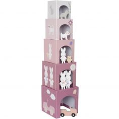 Cubes empilables en bois lapin (5 cubes) - Jabadabado