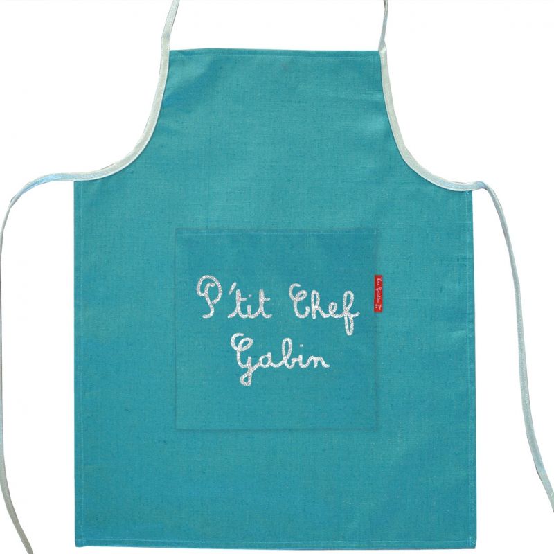Tablier bleu canard (personnalisable) Les Griottes