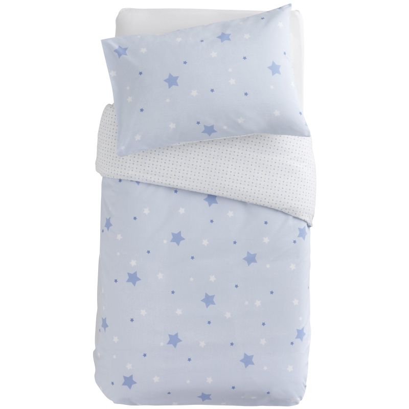 Housse de couette + taie d'oreiller imprimé Little stars étoiles bleues (100 x 140 cm) Domiva