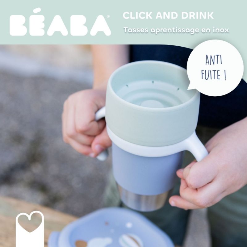 Tasse d'apprentissage inox Click and drink Galet Béaba Ambiance 4