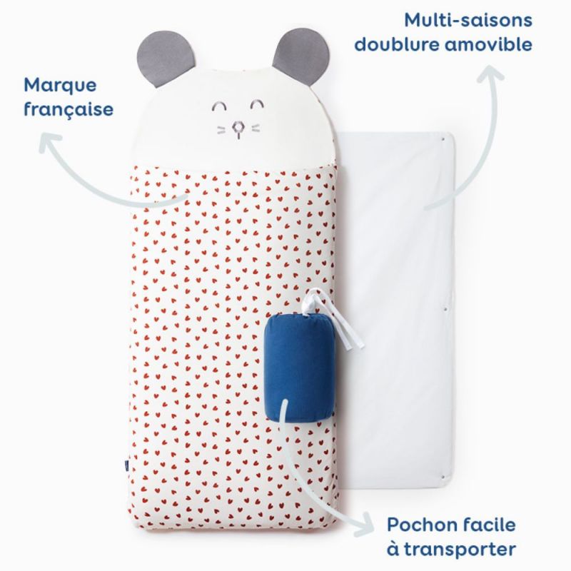 Sac de couchage 4 saisons Souris coeurs (3-6 ans) Les petites billes