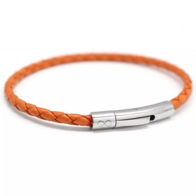 Bracelet papa tressé cuir Orange (personnalisable) Petits trésors