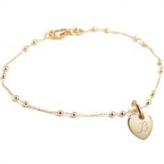 Bracelet médaille coeur chaîne perlée personnalisable (plaqué or) - Petits trésors