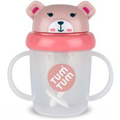 Tasse antifuite avec paille lestée Ourson Rose (200 ml) - TUM TUM
