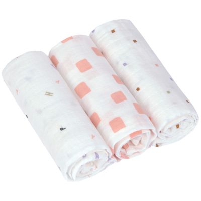 Lot de 3 langes mousseline GOTS Happy Fruits pêche (60x60 cm) Lässig 